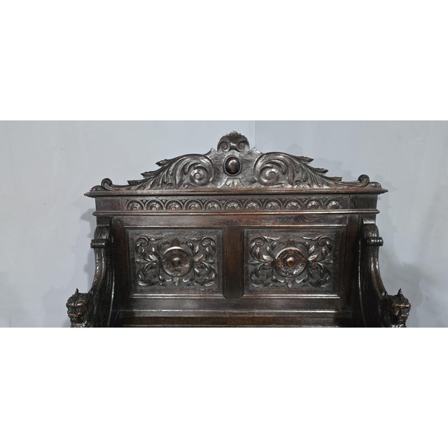 Antique Monks Hall Bench in Oak, 1880 For Sale - Image 3 of 17