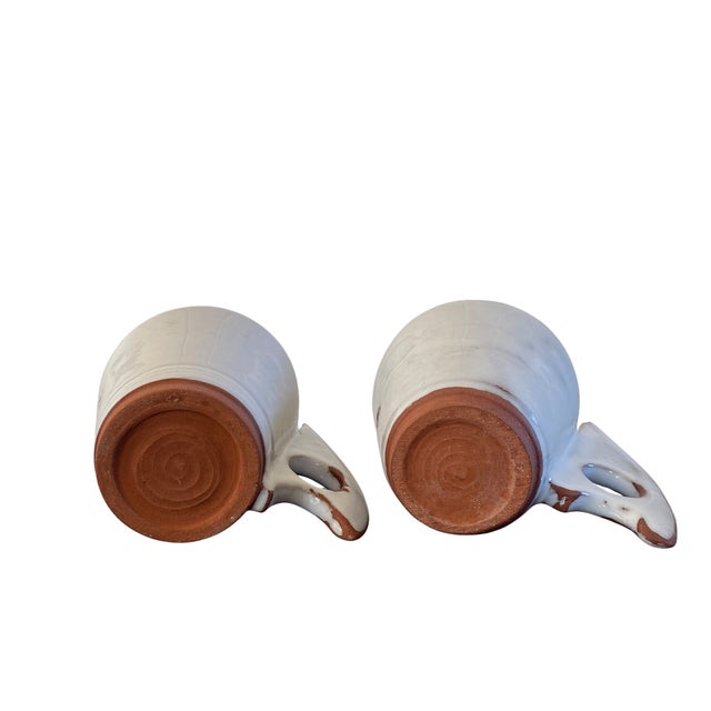 1980s Pair of Studio Pottery Thumbhole Espresso Cups in White Glaze For Sale - Image 5 of 5