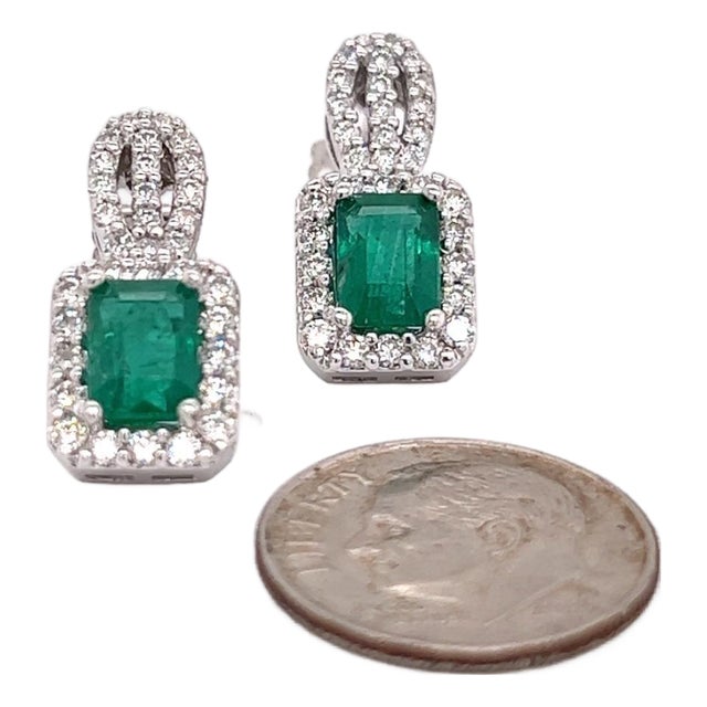 Natural Emerald Diamond Stud Earrings 14k Gold 2.74 TCW Certified For Sale