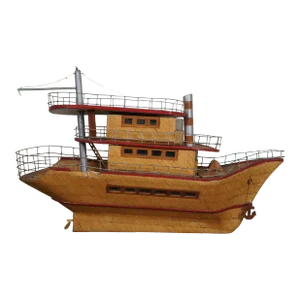 Folk Art Matchstick Model Boat Ship Maritime Night Light Sculpture 31"