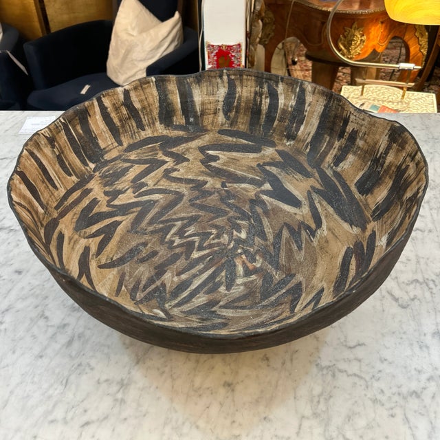 Large Hand Made Clay Bowl Tribal Motif For Sale - Image 11 of 11