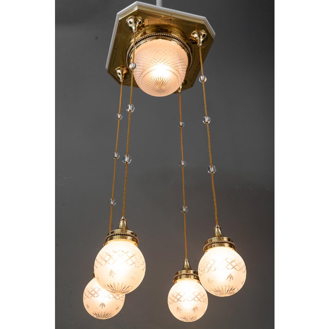 Art Deco Chandelier with Cut Glass Shades, Vienna, 1920s For Sale - Image 4 of 18