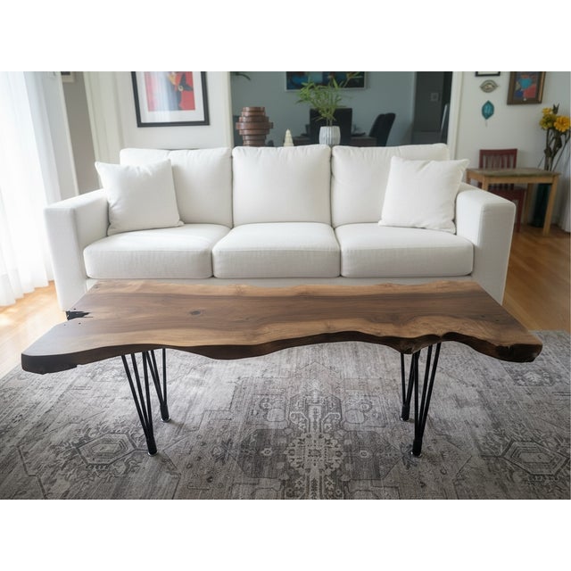 2020s Handcrafted Live Edge Black Walnut Coffee Table With Hairpin Legs For Sale - Image 5 of 18