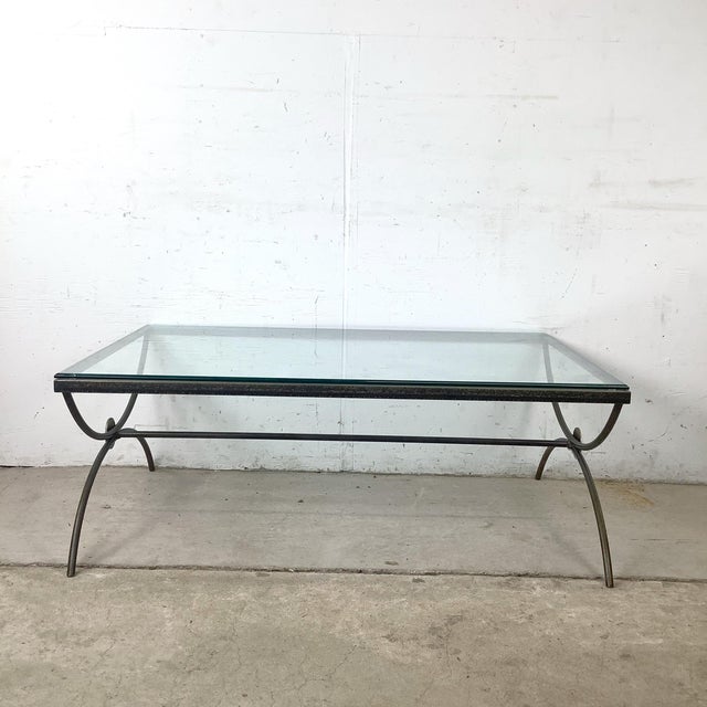 John Saladino Sculptural Patinated Iron and Beveled Glass Coffee Table For Sale - Image 4 of 14