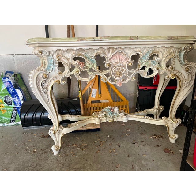Capo Di Monte 1960s Italian Rococo Console Table Baroque Revival For Sale - Image 4 of 11