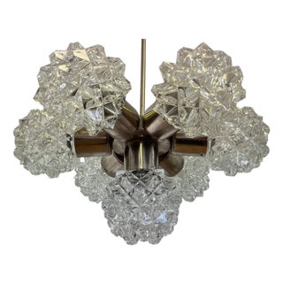 Vintage Glass and Chrome Pendant by Kamenicky Senov, Czechoslovakia, 1970s For Sale