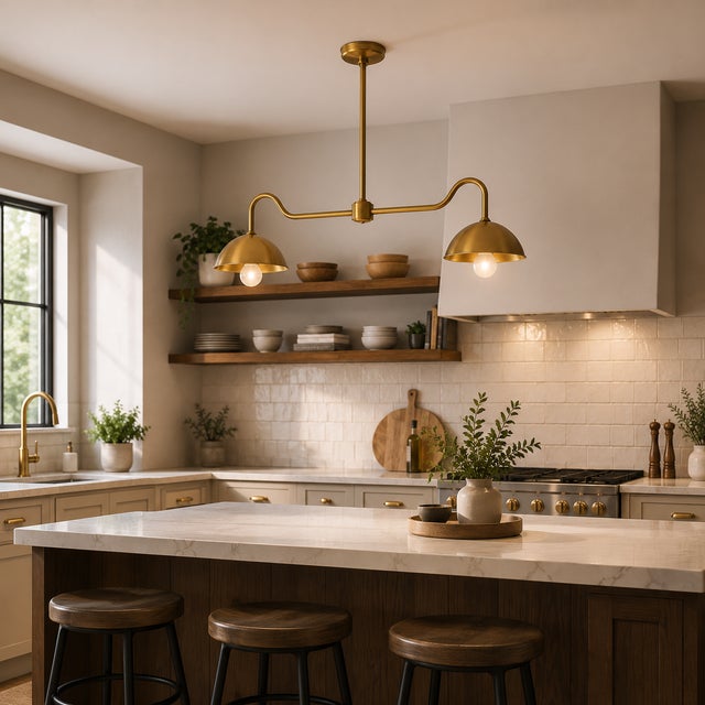 Brass Double Dome Chandelier, Double Pendant Chandelier, Designed for Modern Kitchens, Dining Rooms For Sale - Image 4 of 8