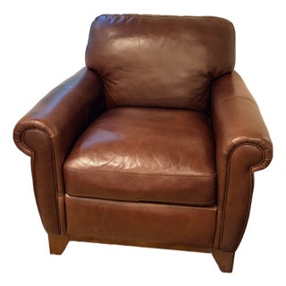 Leather Club Chair Rolled Arm American Design For Sale