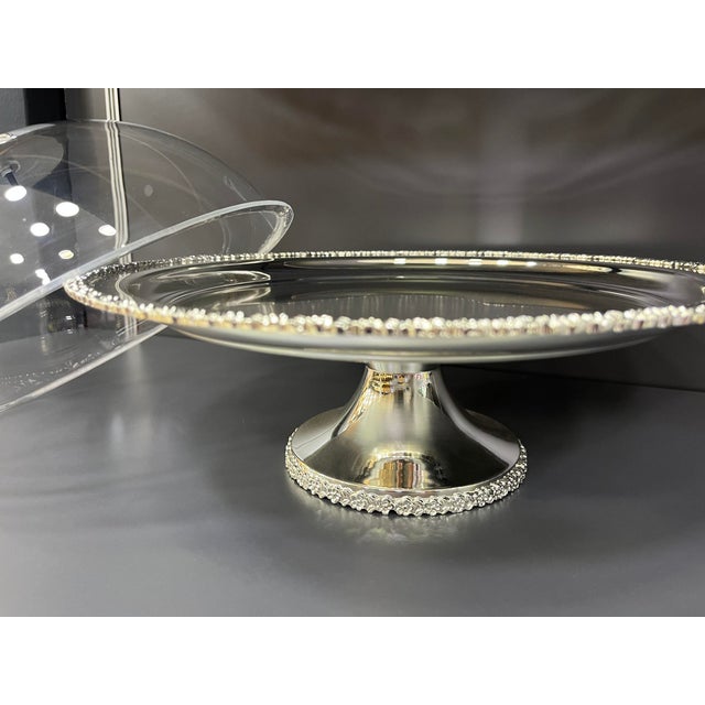 Silver Plated Brass Cake Stand with Acrylic Glass Top For Sale - Image 5 of 11