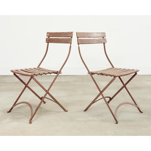 Wood Set of Ten French Folding Iron Bistro Dining Chairs For Sale - Image 7 of 18