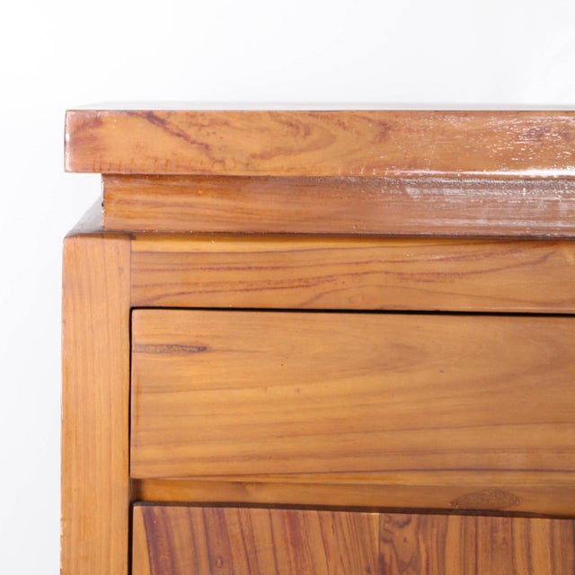 Rare vintage brutalist desk in solid wood with a door and a drawer on the front. High quality and in very good condition.