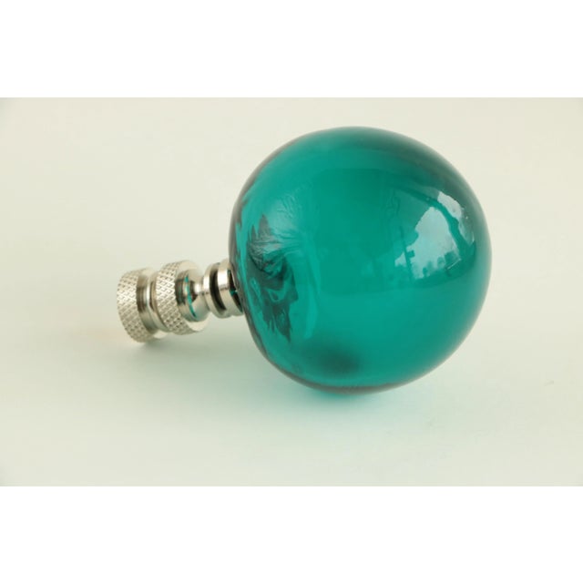 Contemporary Teal Blown Glass Lamp Finial on Chrome For Sale - Image 3 of 5