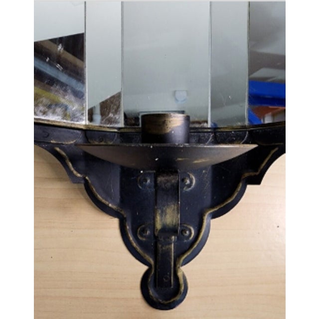 Metal Vintage Tapered 5-Panel Mirrored Metal Toleware Candle Sconce For Sale - Image 7 of 9