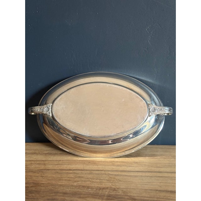 Traditional Mid 20th Century Silverplate Oval Serving Dish With Floral Handles For Sale - Image 3 of 6