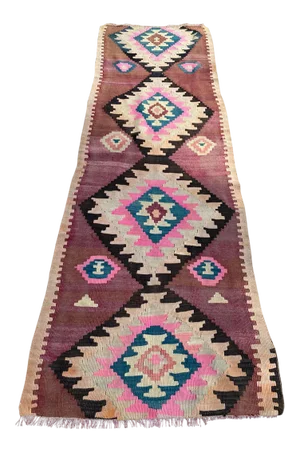 Turkish Vintage Geometric Pattern Kilim Runner Rug