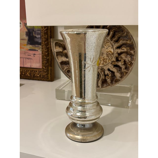 Antique 19th Century Bohemian Hand-Painted Floral Mercury Glass Vase For Sale - Image 13 of 15
