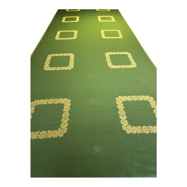 4 1/2 Yards of Ribbed Chair Seat Fabric in Green and Gold For Sale