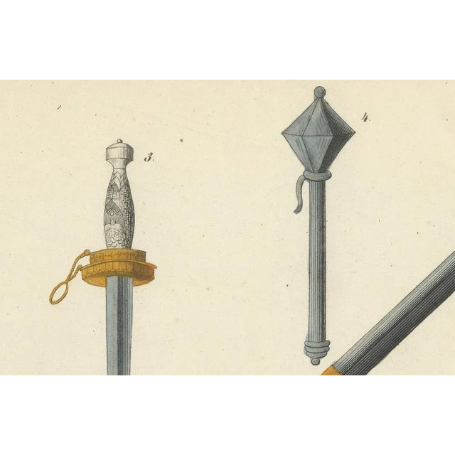 Friedrich Martin von Reibisch, Medieval Axes, Maces, Daggers and Fire Arm, 1842, Lithograph on Paper For Sale - Image 4 of 6