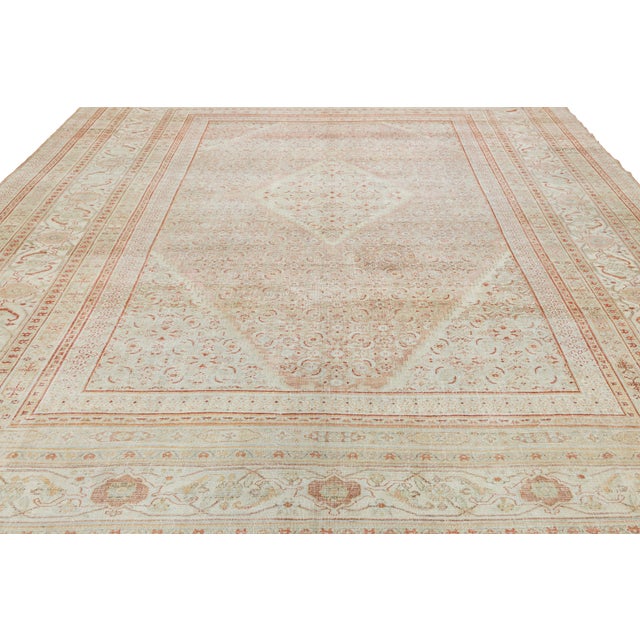 Textile 12 X 13 Antique Peach Tabriz Handmade Persian Wool Rug With Floral Pattern For Sale - Image 7 of 11