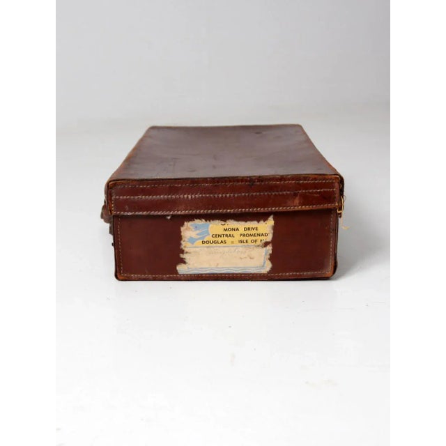 Antique Leather Suitcase For Sale - Image 6 of 11