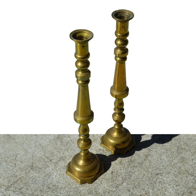 Late 20th Century Brass Candle Holders- Set of 2 For Sale - Image 9 of 9