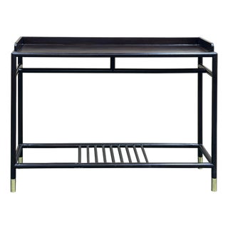 Natural Wood Dark Brown Minimalistic Slim Legs Console Foyer Side Table For Sale