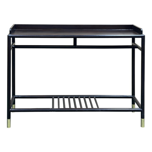Natural Wood Dark Brown Minimalistic Slim Legs Console Foyer Side Table For Sale