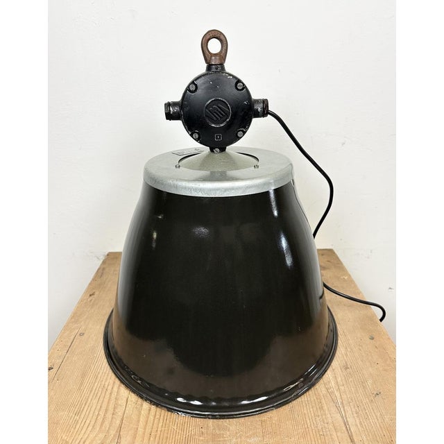 Industrial Black Enamel Factory Pendant Lamp, 1960s For Sale - Image 11 of 15