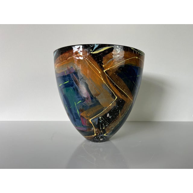 Offered for sale this fantastic Vintage art handmade and painted expressionist abstract design decorative studio pottery...