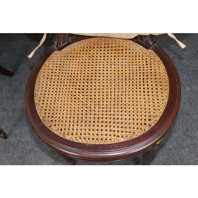 19th C Set 8 French Louis XVI Cane & Upholstered Bronze Mounted Side Chairs For Sale - Image 12 of 13