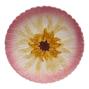 French Majolica Pink Daisy Plate Orchies, Circa 1890