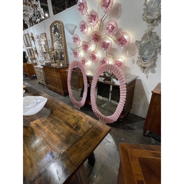 Oval Pink Murano Glass Mirrors with Brass For Sale - Image 4 of 6