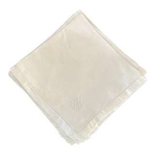 1980s White French Hand Embroidered Linen Dinner Napkins- Set of 10 For Sale