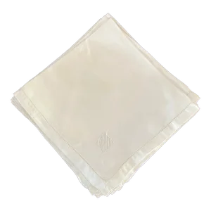 1980s White French Hand Embroidered Linen Dinner Napkins- Set of 10