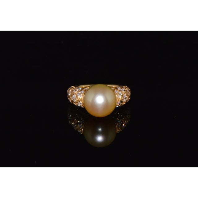 Certified Natural 1.31Cts VS F Diamond 13MM South Sea Pearl 18K Solid Gold Ring, size 6.75 For Sale In Dallas - Image 6 of 10