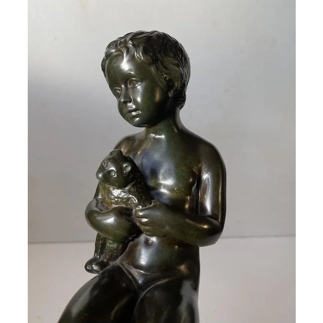 Art Deco Sculpture of Boy with Teddy Bear by Just Andersen & E. Borch, 1940s For Sale - Image 4 of 10