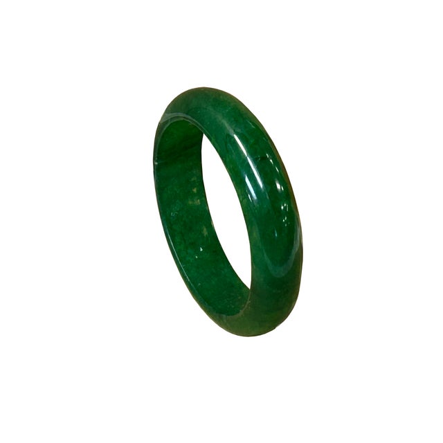 Chinese 2.25" Chinese Natural Mixed Dark Green Jade Stone Bracelet Bangle For Sale - Image 3 of 8