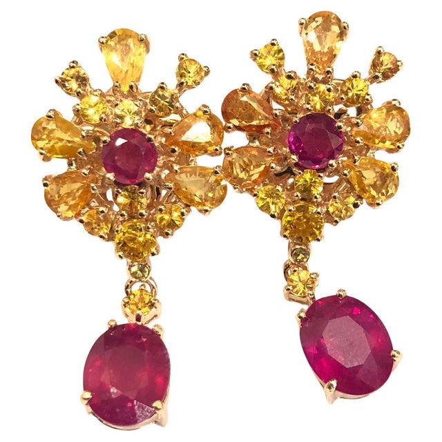 Bochic "Orient" Ruby, Yellow Sapphire Earrings Set 18K Gold & Silver For Sale - Image 15 of 18