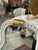 Elegant vintage tabletop vanity mirror featuring a sculptural twisted clear art glass frame in the Murano style with...
