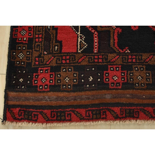 Vintage Baloch Rug 3'1'' X 4'8'' Black Wool Tribal Hand-Knotted Oriental Carpet For Sale - Image 9 of 12