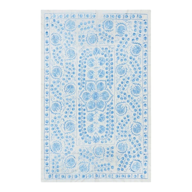 5x7 Ft Classic Uzbek Suzani Embroidery, New Silk, Cotton Wall Hanging, Bed Cover For Sale