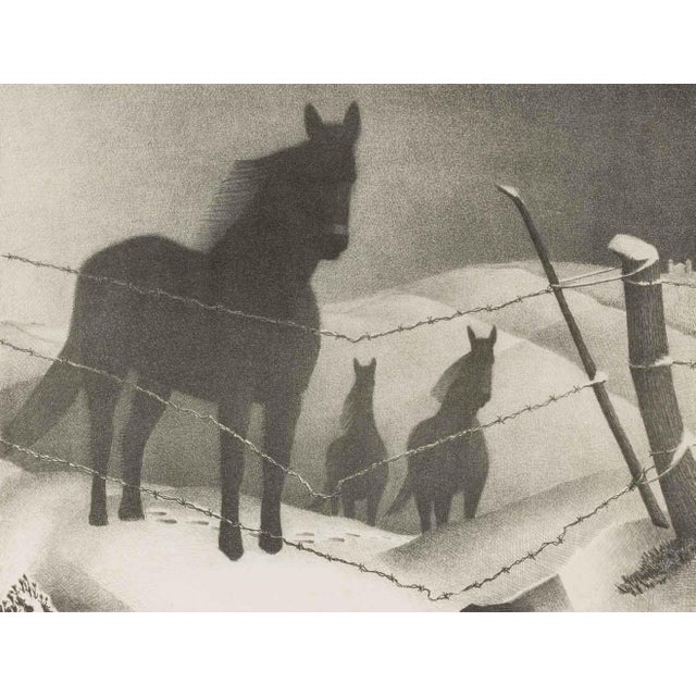 Grant Wood (American, 1891-1942), "February", Lithograph on Rives BFK Paper, 1941, signed in pencil lower right, from an...