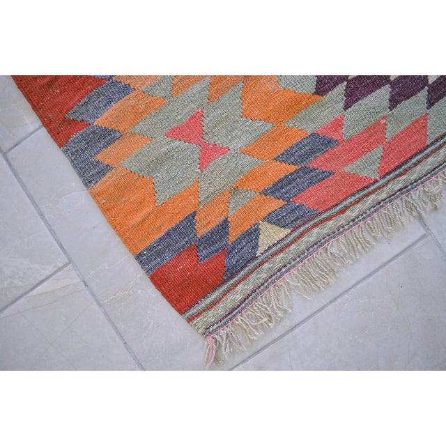 Handmade Turkish Kilim Rug Diamond Pattern Area Rug - 3'7" X 4'10" For Sale - Image 11 of 13