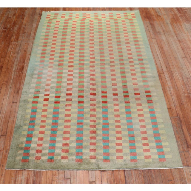Mint Green Vintage Turkish Anatolian Deco Checkerboard Rug For Sale - Image 16 of 18