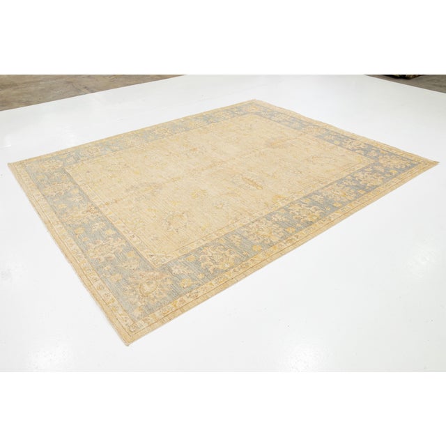 Modern Beige Khotan Handmade Wool Rug With Allover Pattern For Sale - Image 4 of 10