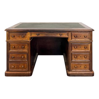 Brown Walnut Pedestal Desk For Sale
