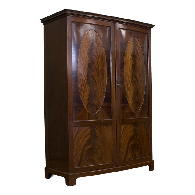 Antique Edwardian Bow Front Wardrobe, 1900s For Sale