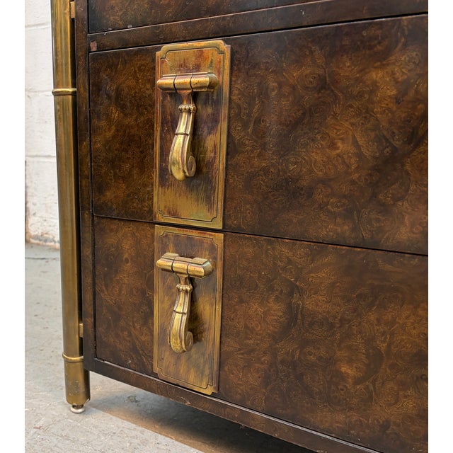 Mid 20th Century Hollywood Regency Burl and Brass Armoire by Mastercraft For Sale - Image 9 of 18