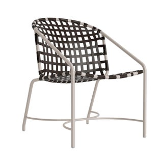 Brown Jordan Kantan Aluminum Vinyl Arm Chair, Dove frame with Coffee fabric For Sale