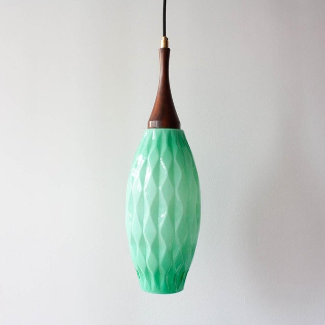 Vintage Portuguese Turquoise Opaline Glass Pendant Lamp, 1960s For Sale - Image 10 of 10